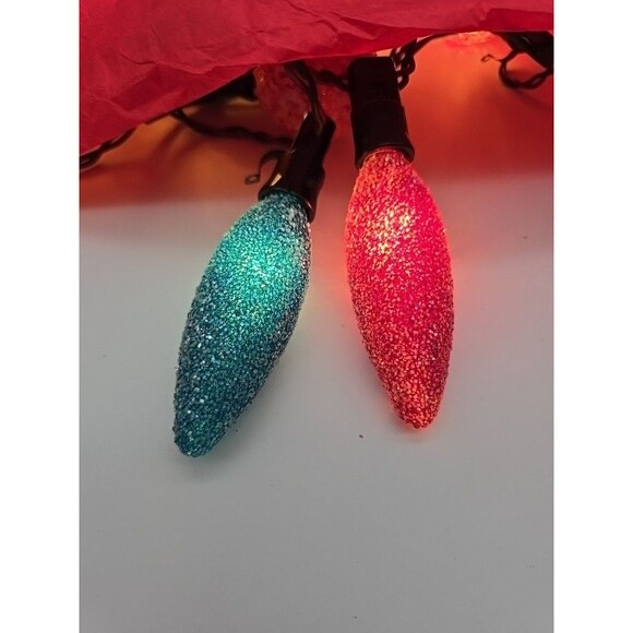 Vintage Stardust Sugar Crystal Christmas Bulbs 3.5" Red & Blue x 2 - Picture 6 of 8